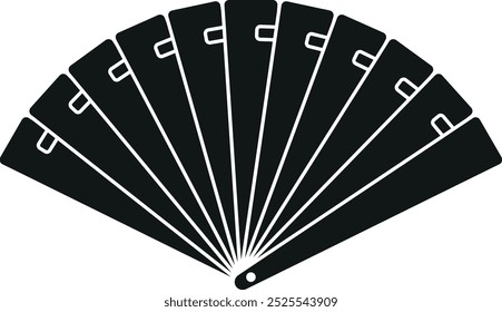 Folded paper accessory. Asian fan black icon