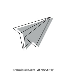 Avião de papel dobrado com sombra em estilo de contorno para projetos criativos e comunicação Ilustração vetorial