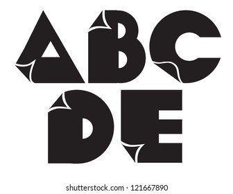 Folded paper alphabet icon symbol set