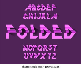 Folded Paper Alphabet Vector of paper. Ribbon folding script font. Vector of modern stylized paper font. Alphabet letters. 3d alphabets set. Elements design. Strips folding abc. Pink and purple