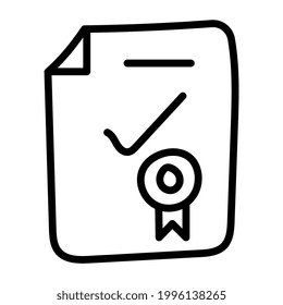 Folded paper with badge, linear design of degree icon