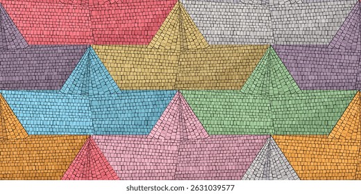 Folded paper boat mosaic art background, vector seamless pattern design in colors