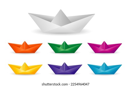 folded paper boat origami. modern origami paper ship. collection realistic paper boat origami. 