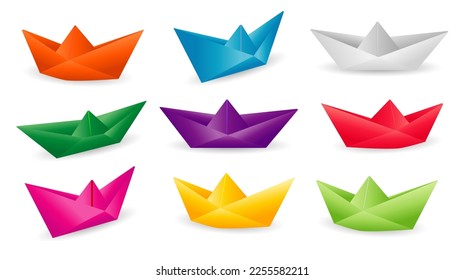 folded paper boat origami. modern origami paper ship. collection realistic paper boat origami. 