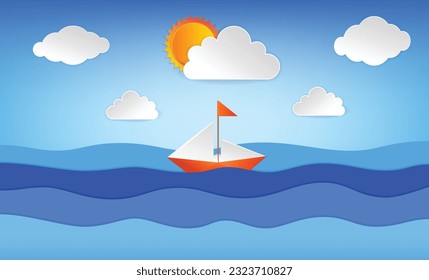 folded paper boat origami. modern origami paper ship. collection realistic paper boat origami 3D illustration 