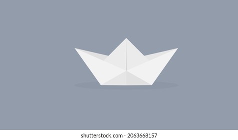 Folded paper boat, Origami vector set isolated on blue background. Vector illustration