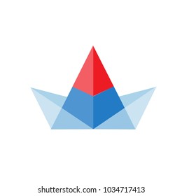 Folded paper boat vector icon isolated on white background. Navy blue. Nautical sign.

