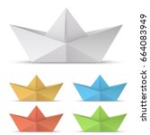 Folded paper boat vector set isolated on white background.