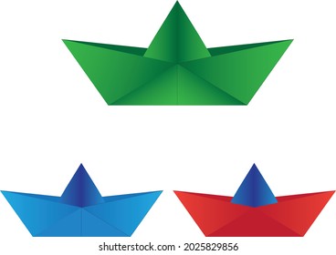 Folded paper boat vector set isolated on white background.