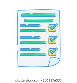Folded Paper with Checkmarks, A paper icon with folded corner and multiple checkmarks.