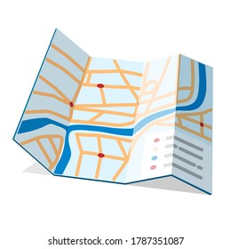Folded paper city map with red points. Vector icon. Illustration design