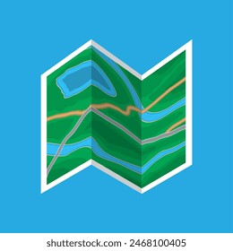 Folded paper city suburban map. Abstract generic map with roads, buildings, parks, river, lake. GPS and navigation. Vector illustration in flat style