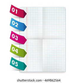Folded paper with colored markers on the white background. Eps 10 vector file.