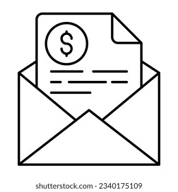 Papel doblado con un sobre en dólares, icono del correo financiero