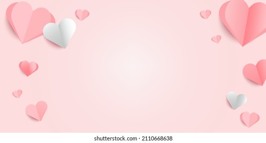 Folded paper elements in heart shape flying for Valentine's day. Symbols of love for Happy holiday greeting card design concept.