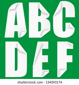 Folded paper forming the letters A B C D E F over green chalkboard. Vector illustration eps10