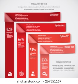 Folded paper infographic background. All elements in separate layers. 4 Options - Red