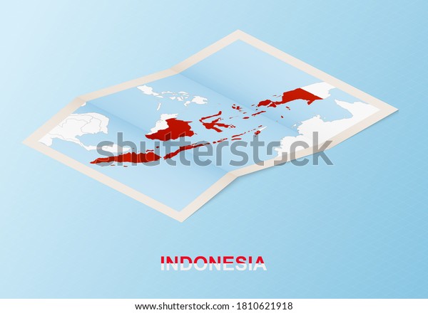 青のベクター画像の背景にアイソメスタイルの隣国とインドネシアの折り畳み紙の地図 のベクター画像素材 ロイヤリティフリー
