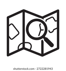 Folded paper map with magnifying glass icon vector illustration