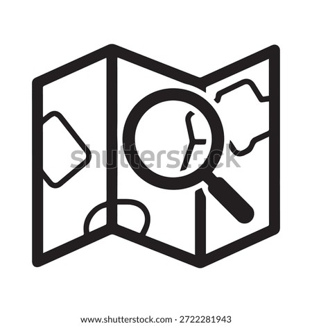 Folded paper map with magnifying glass icon vector illustration