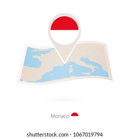 Folded paper map of Morocco with flag pin of Morocco. Vector Illustration
