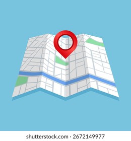 Mapa de papel dobrado com vetor vermelho do pino de localização