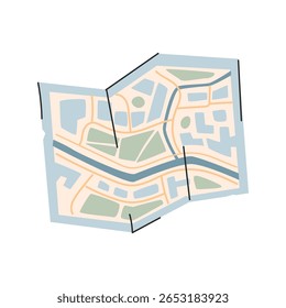 Mapa de papel dobrado Vetor Ilustração Turismo Direção Cartografia Guia.