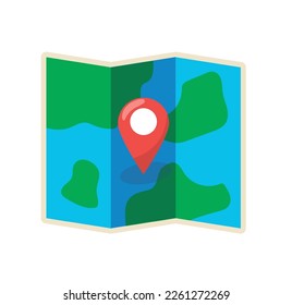 mapa de papel plegado del mundo con ilustración vectorial de marcador de punto de color