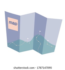 Folded paper mountain map, vector illustration