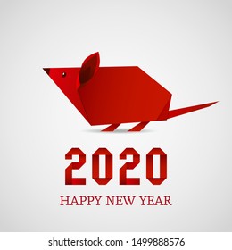 folded paper origami animal mouse or rat symbol of 2020 according to the Chinese calendar. design greeting card with numbers inscription. vector illustration isolated on white background