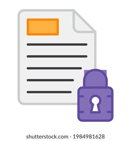 Folded paper with padlock, flat design of secure file