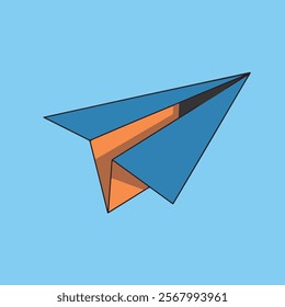 Folded paper plane illustration in blue sky, folded plane and paper plane flying in sky with project successs idea and project goal vector plane