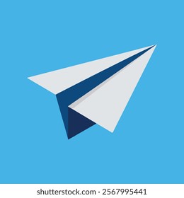 Folded paper plane illustration in blue sky, white folded plane and paper plane flying in sky with project successs idea and project goal vector plane