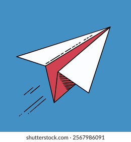 Folded paper plane illustration in sky with air effect, folded plane and paper plane flying in sky with project successs idea and project goal vector plane