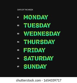 Folded paper set for the days of the week with dark background, vector illustration