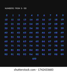 Folded paper set for numbers from zero to hundred with dark background, vector illustration