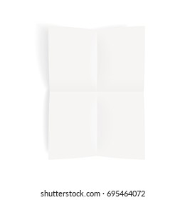 Folded paper sheet mockup with a shadow. Top view to realistic vector template.