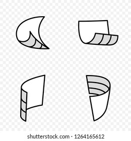Folded paper sheets and documents processing. Flat contour vector icon set