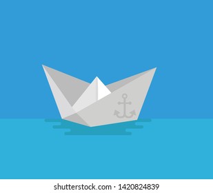 Folded paper ship vector illustration