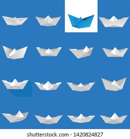 Folded paper ship vector set