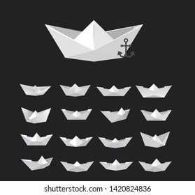 Folded paper ship vector set