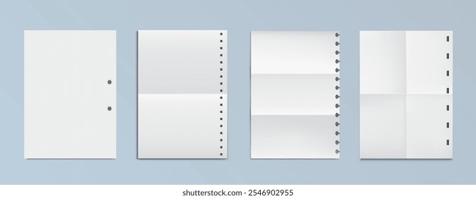 Papel doblado para cuaderno espiral. Maqueta de la página blanca del diario. Bloc de notas escolar realista para la ilustración de carpeta. Libro de texto o planner Plantilla de hoja. Organizador de negocios a4 diseño encuadernado maqueta de Vector.