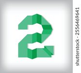 Folded paper style font design of number 2. Numbers vector illustration. Origami educational numbers set.