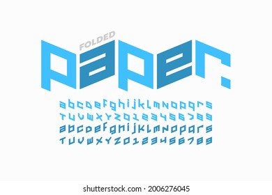 Design de fonte estilo papel dobrado, letras alfabéticas e números ilustração vetorial