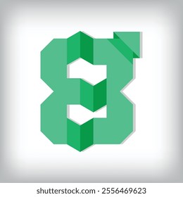 Folded paper style font design of number 8. Numbers vector illustration. Origami educational numbers set.