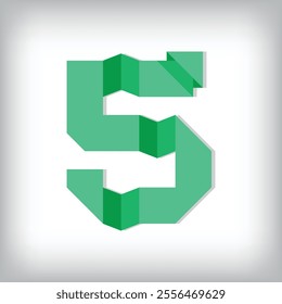 Folded paper style font design of number 5. Numbers vector illustration. Origami educational numbers set.