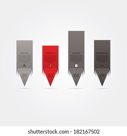 Folded paper template. Four arrows, pointers in different colors. 