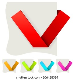 Folded paper tick vector template with several color variants.