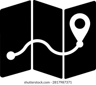 Folded paper travel map vector illustration including location pin and path line for route planning navigation and geographic exploration.
