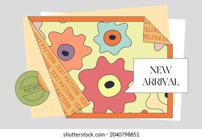 Folded paper trendy design template. Comic style poster layout with place for text, stickers, and place for photo. Vector contemporary concept.